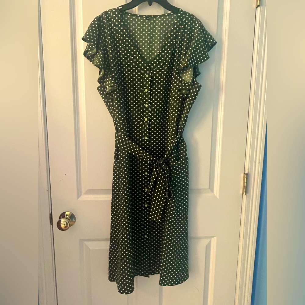 Green with white polka dots midi dress from MITILLY.